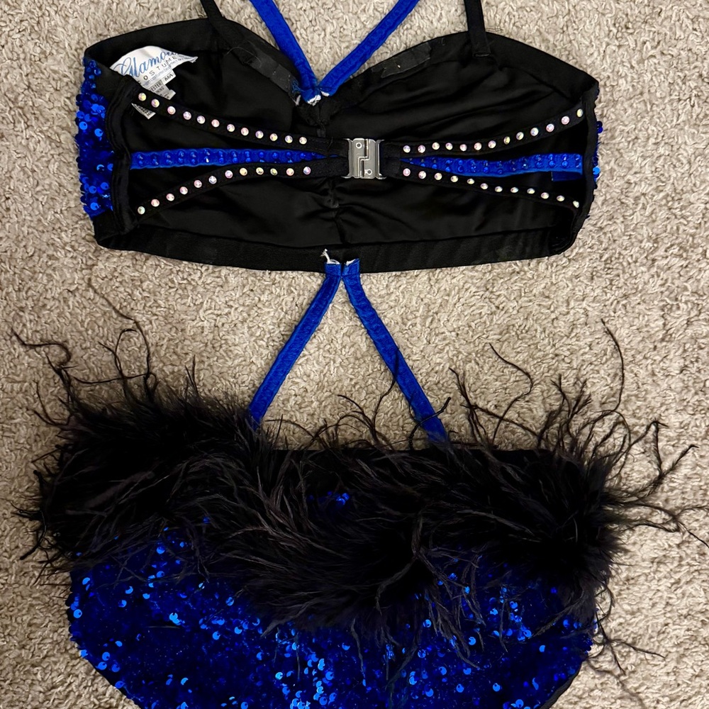 Glamour Blue Sequin Dance Attached 2-piece with Strappy Detail - Size M - Picture 7 of 10